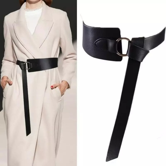 Stylish Black Semi Shine Faux Leather Loop Tie Belt - Picture 1 of 4